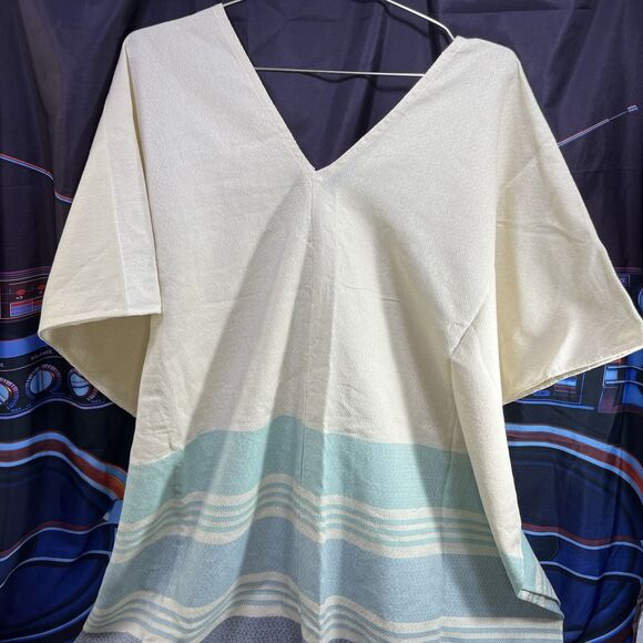 Tribe Alive Fringed Beach Cotton Poncho Kaftan One Size Swim Coverup - Picture 2 of 6